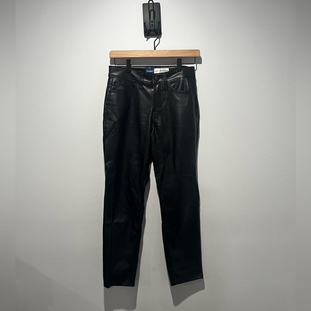 Old Navy Black Faux Leather OG Straight High Rise Pant 0P